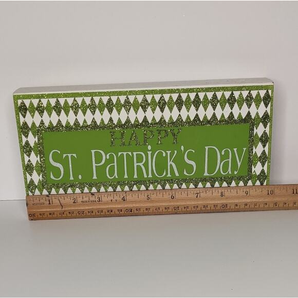 Collections‎ Green Glitter Happy St. Patrick's Day Wooden Tabletop Decor Sign - Picture 7 of 12